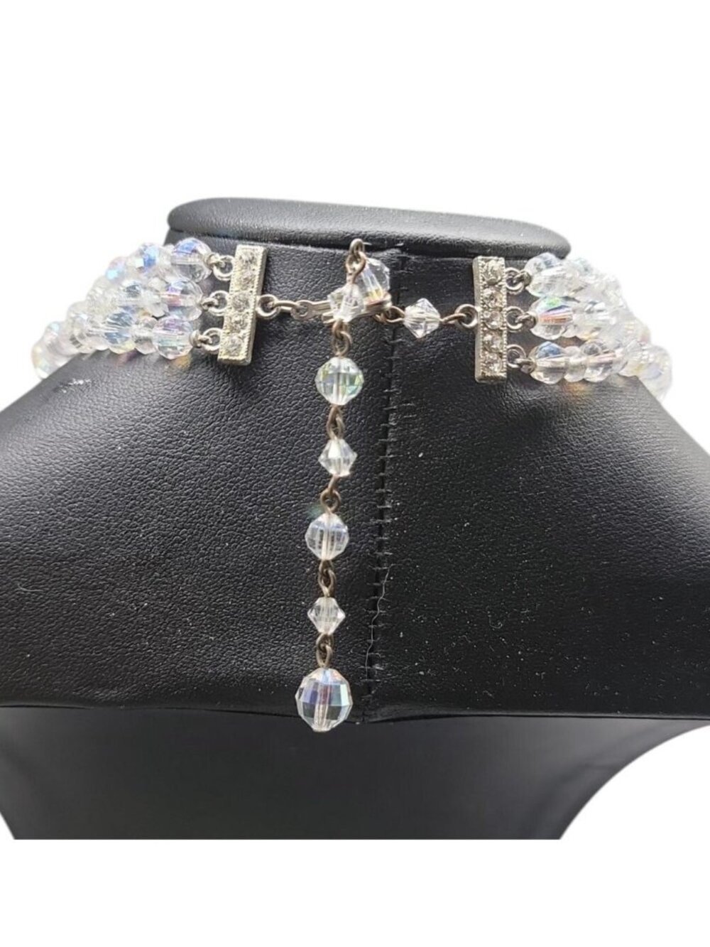 Multistrand Aurora Borealis Choker Necklace Glass Graduated 16" Beaded Chain - Picture 6 of 13